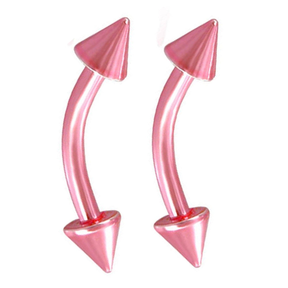Surgical Steel PVD Pink Spike End Curved Barbells 16G 8mm - Pair