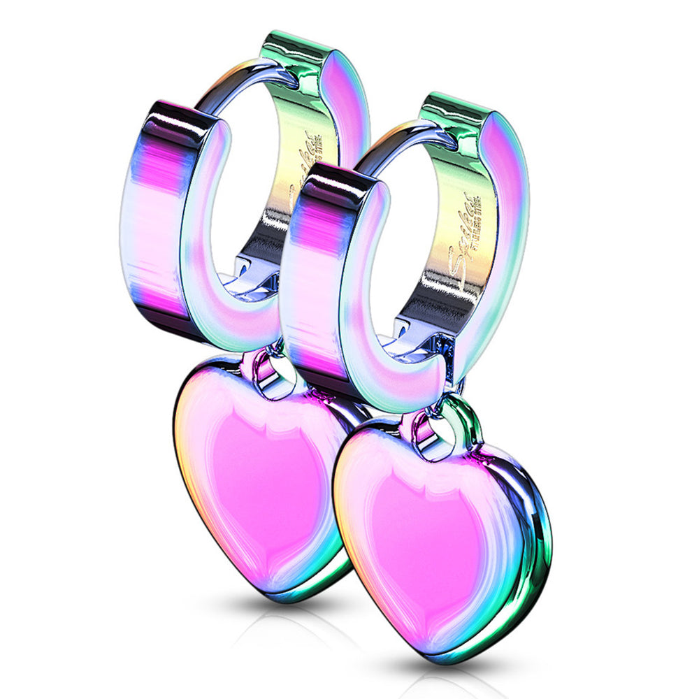 Surgical Steel 20 Gauge Dangle Heart Hinged Clicker Hoops - Pair - photo 6