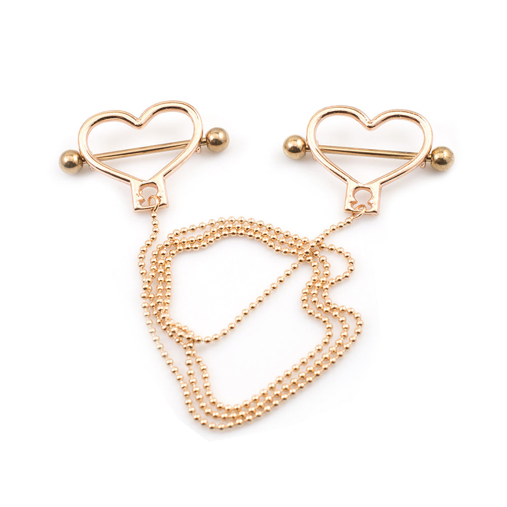 Surgical Steel 14 Gauge Nipple Barbells with Heart Dangle Chain - Pair - photo 7