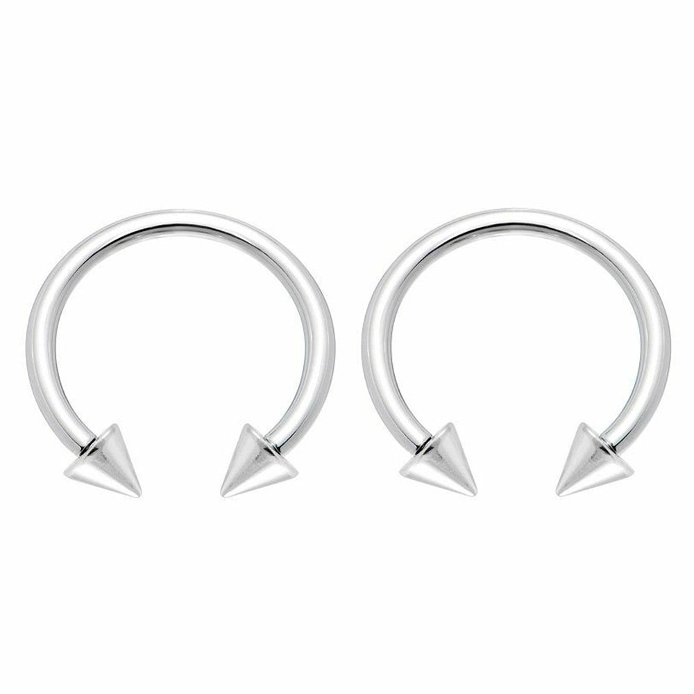 Surgical Steel 16 Gauge Horseshoe Barbell with White Spike Ends - Pair
