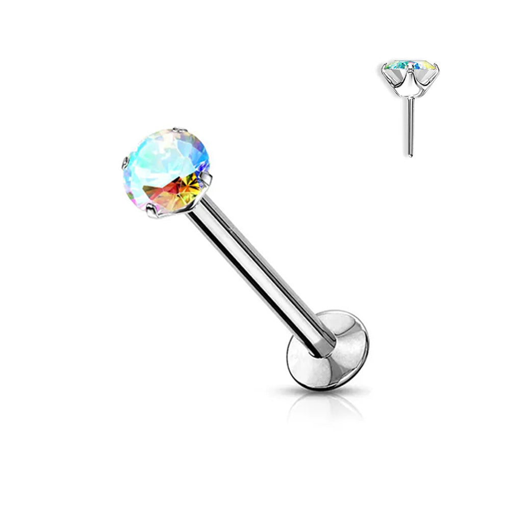 Surgical Steel 16 to 20 Gauge Push In Labret Stud with Prong CZ - photo 7