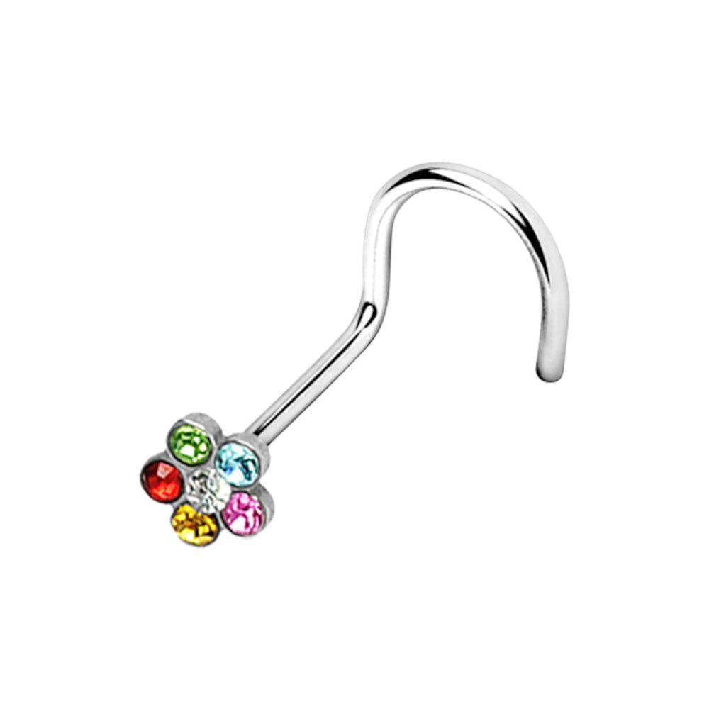 Surgical Steel Corkscrew Nose Ring 18G & 20G 6mm with CZ Flower - photo 12