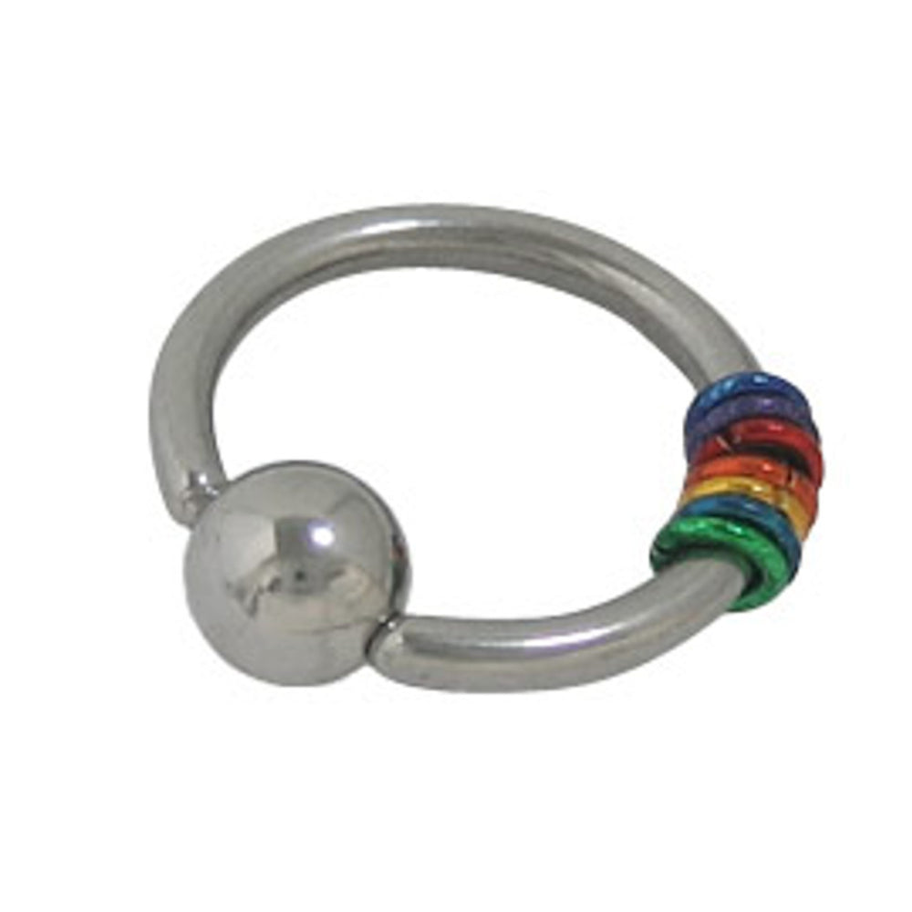 Surgical Steel 14 to 18 Gauge Captive Bead Ring with Rainbow O Rings