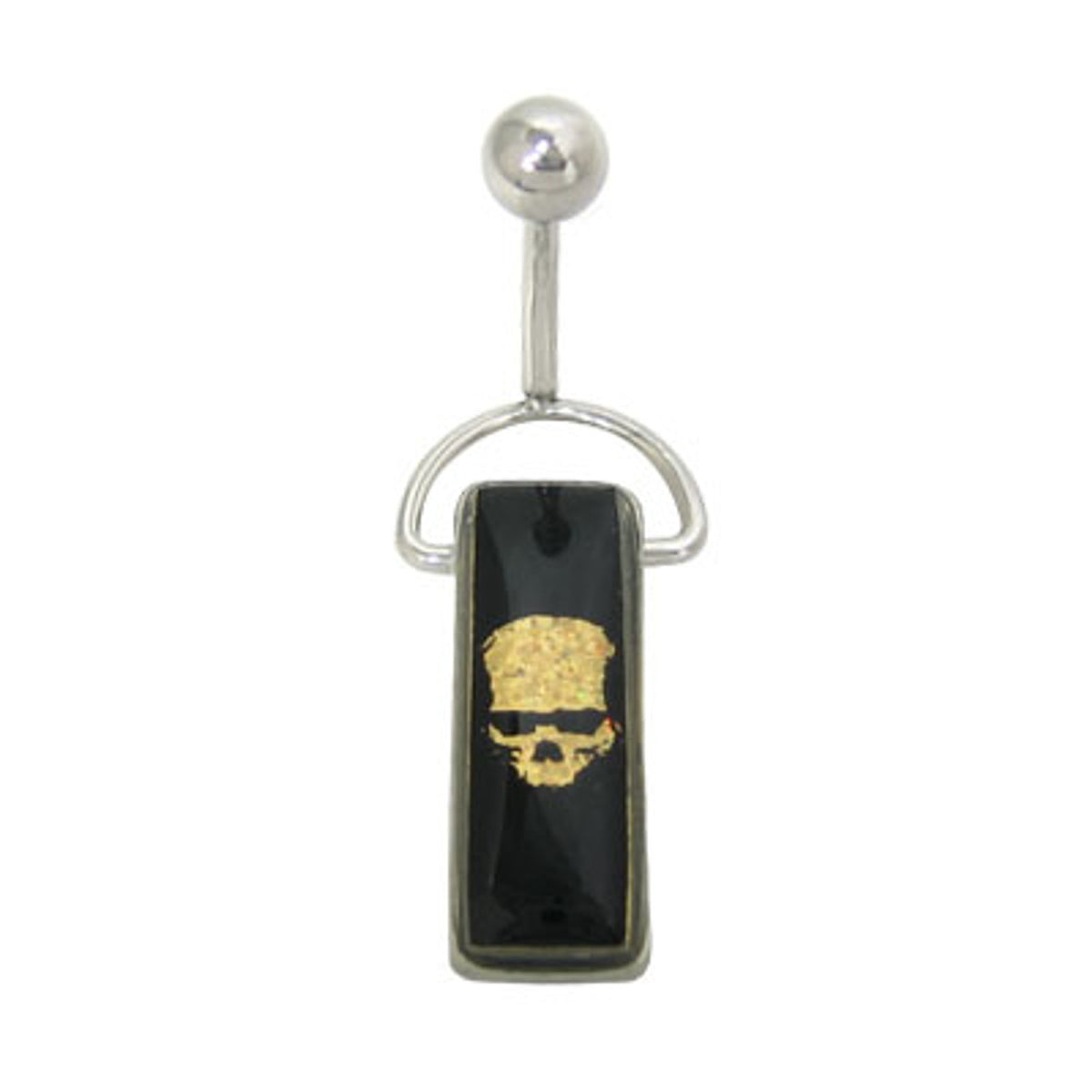 Surgical Steel 14 Gauge Belly Ring with Dangle Skull Pendant