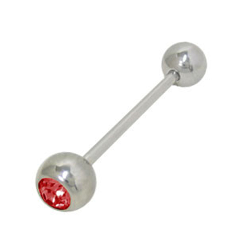 Surgical Steel 14 to 12 Gauge Tongue Barbell with Red CZ Bezel