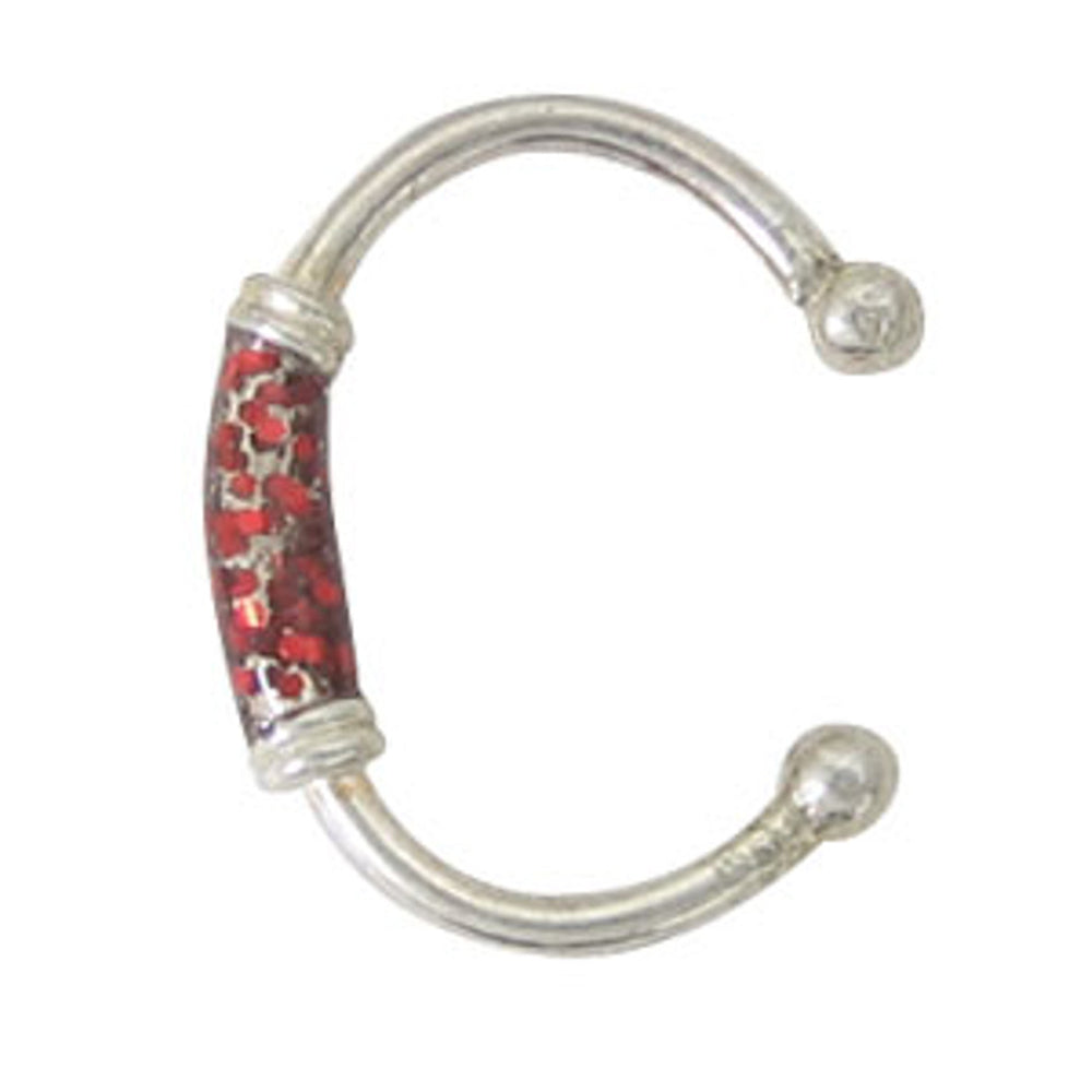 Surgical Steel Clip On Belly Ring Ear Cuff with Red Glitter