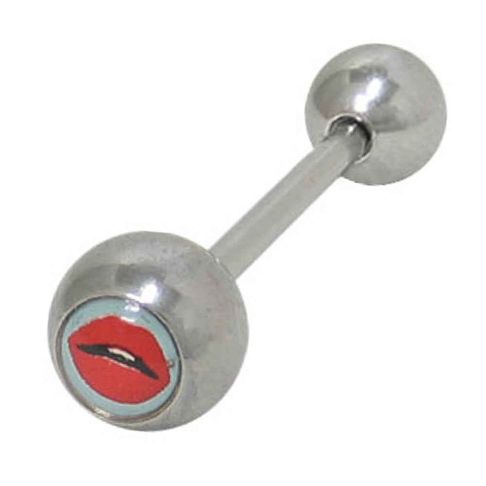 Surgical Steel 14 Gauge Tongue Barbell with Red Lip Logo