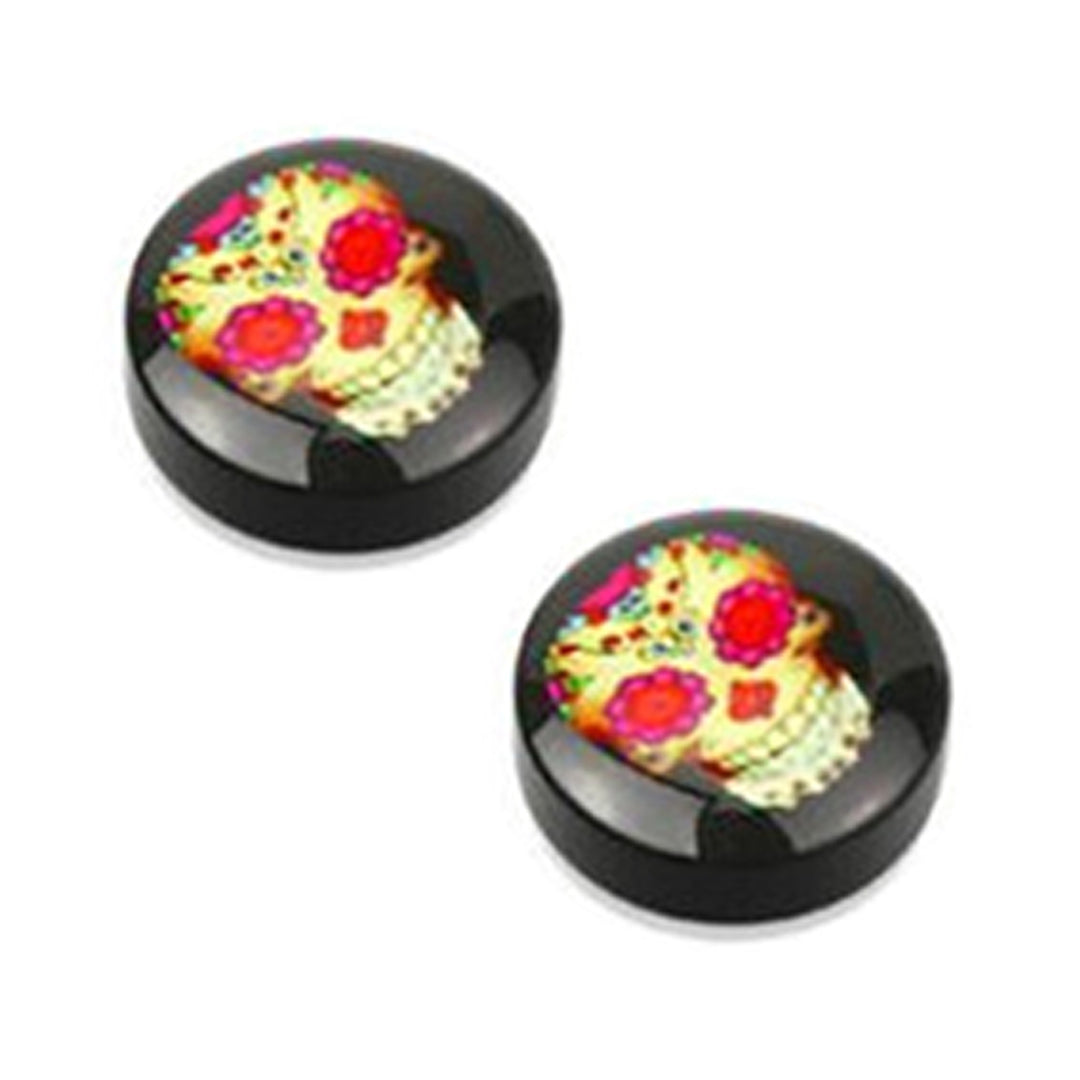 Acrylic Magnetic Fake Ear Gauges with Sakura & Skull Designs - Pair - photo 10