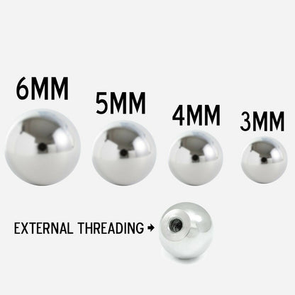 Surgical Steel Screw Balls 18 to 14 Gauge Externally Threaded - 6 Pack