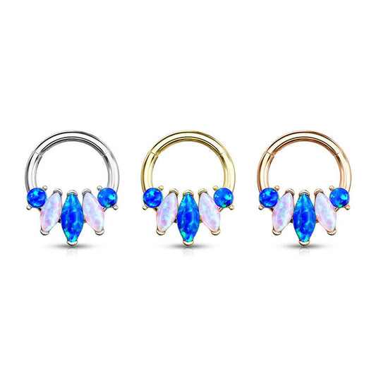 Surgical Steel Septum Clicker Ring 16 Gauge with 5 Marquise Opal