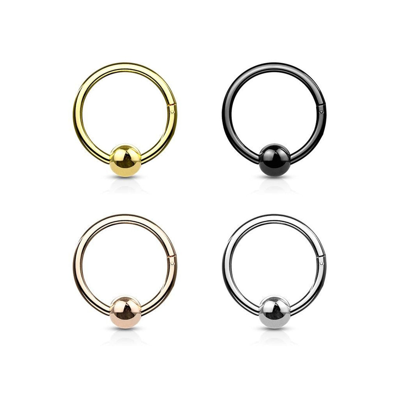 Surgical Steel Hinged Segment Ring 18 & 16 Gauge With Fixed Ball