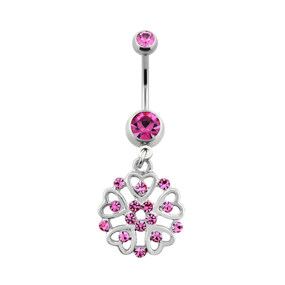 Titanium 14 Gauge Belly Button Ring with Paved Shield Dangle CZ Heart