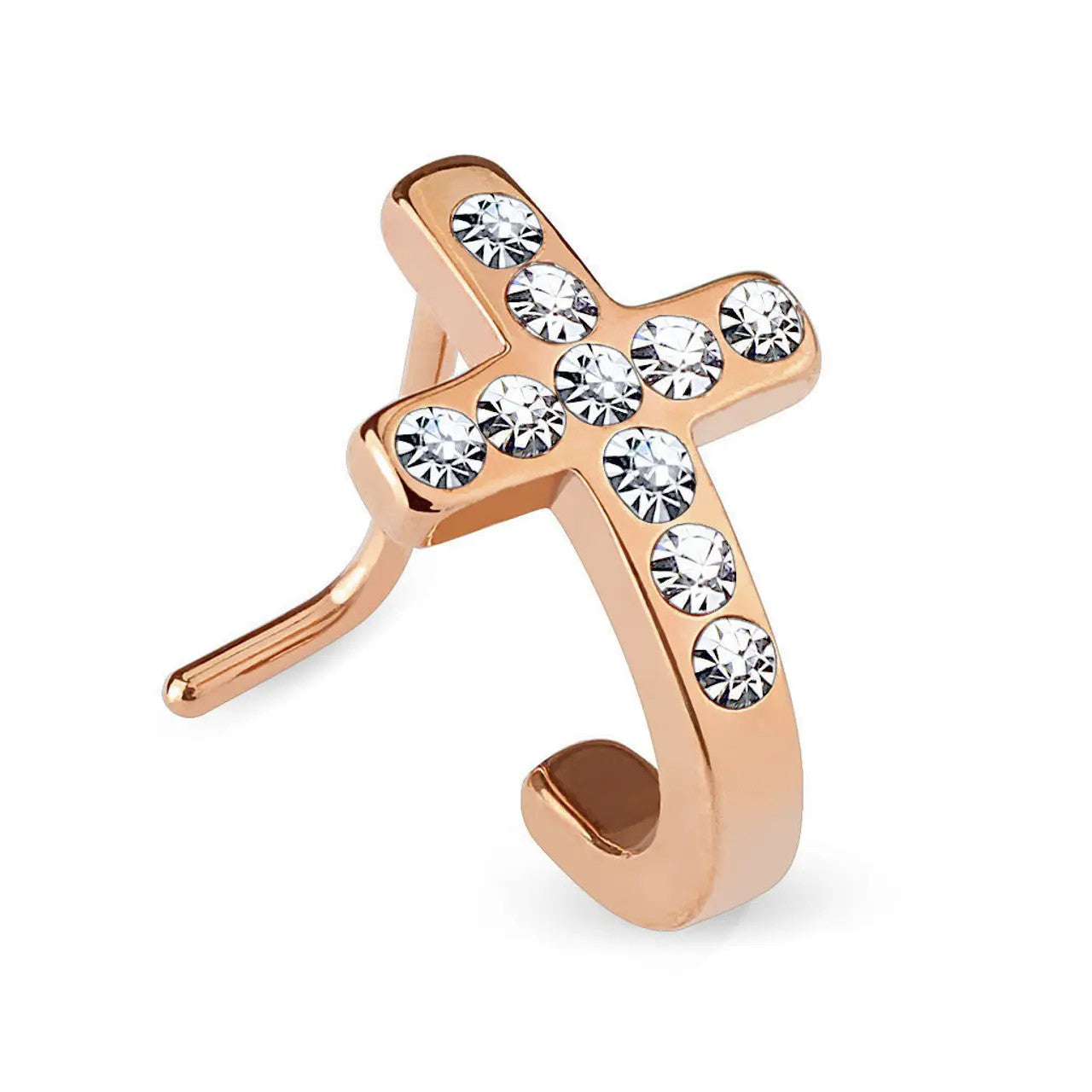 Surgical Steel Nose Ring Stud 20 Gauge 1/4" L Bend with Cross & Gem