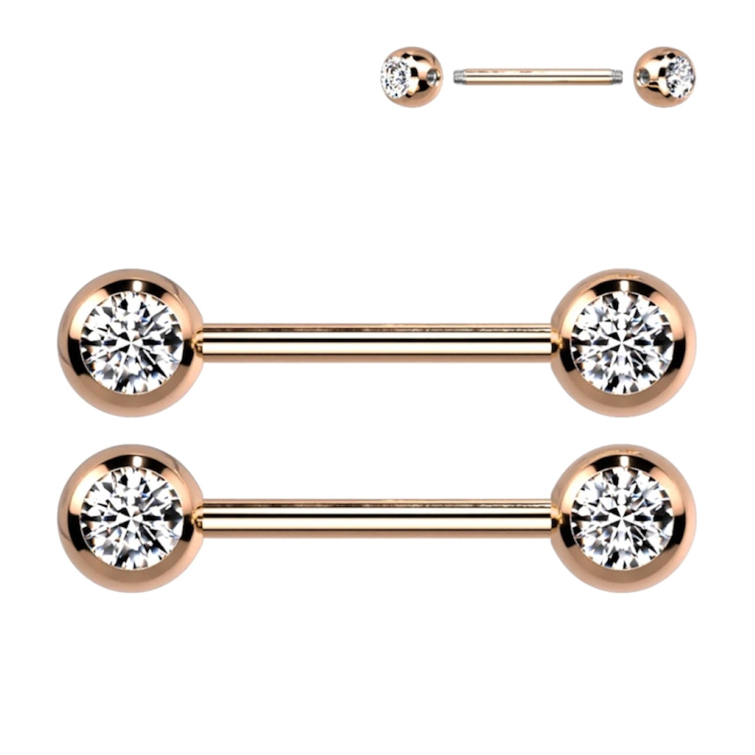 Surgical Steel 14 Gauge Nipple Barbell CZ with Ball - Pair - photo 9