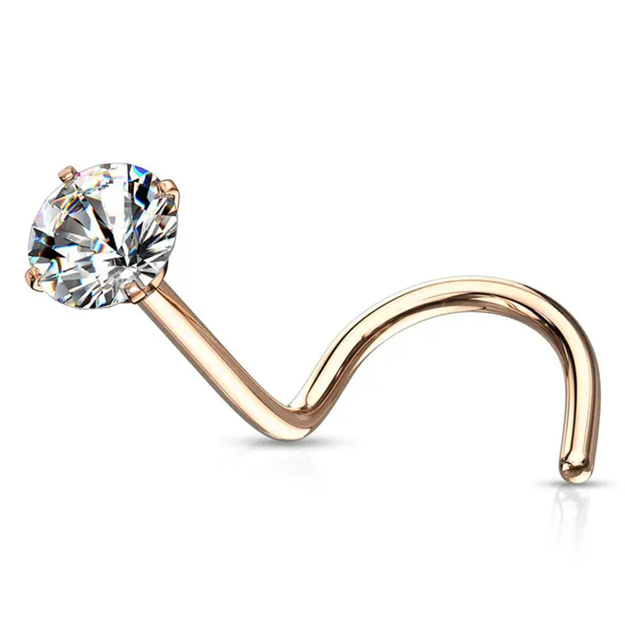 Surgical Steel Nose Ring Screw Stud 20 Gauge 1/4" with Prong Round Gem