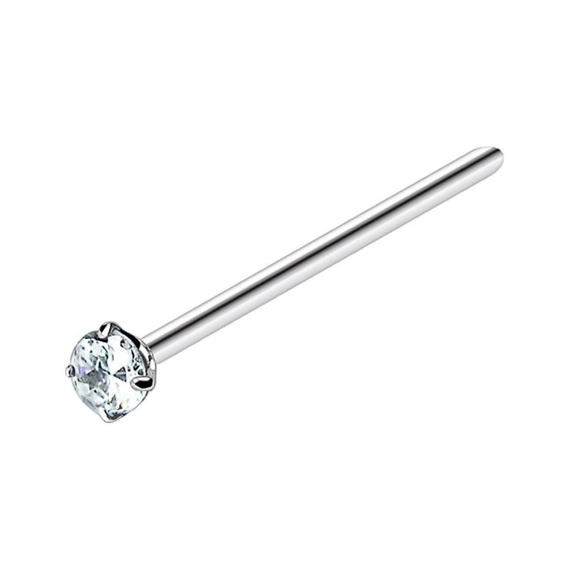 Surgical Steel Fish Tail Nose Ring with 2mm CZ - 18 & 20 Gauge