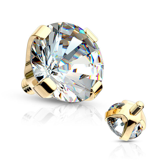 14 Karat Gold Dermal Top 14 Gauge with Round Prong Set Gem