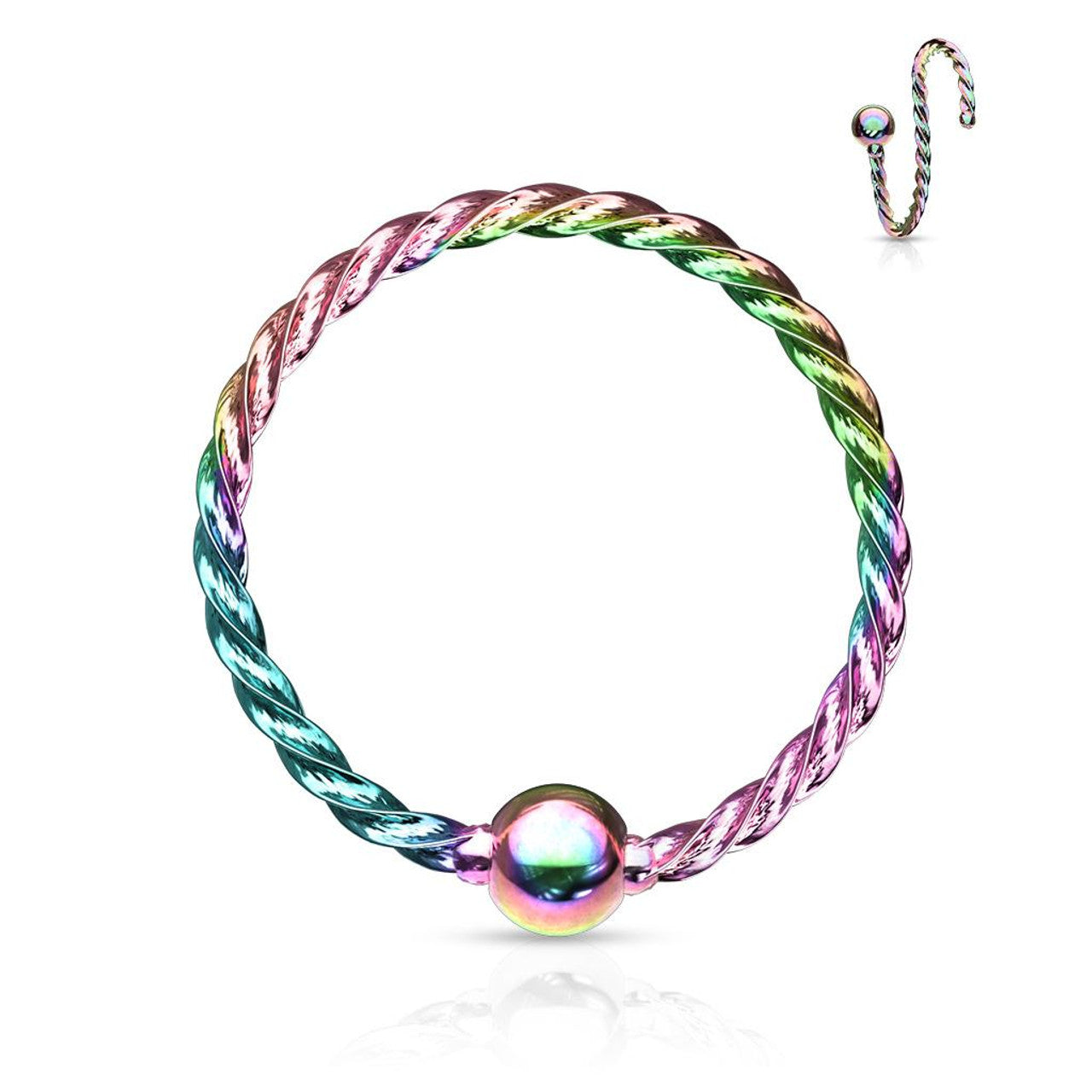 Surgical Steel Bendable Hoop Ring 20 Gauge & Twisted Rope Fixed Ball