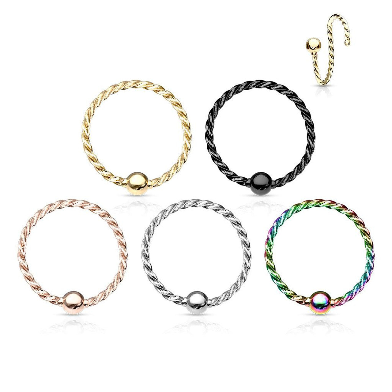 Surgical Steel Bendable Hoop Ring 20 Gauge & Twisted Rope Fixed Ball