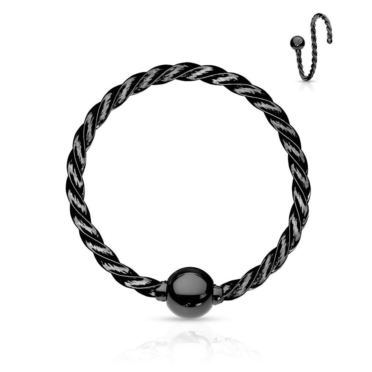 Surgical Steel Bendable Hoop Ring 20 Gauge & Twisted Rope Fixed Ball