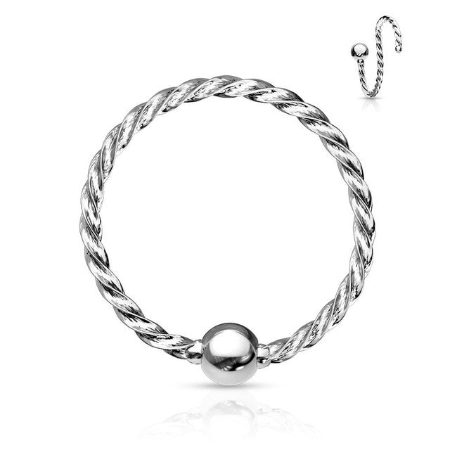 Surgical Steel Bendable Hoop Ring 20 Gauge & Twisted Rope Fixed Ball