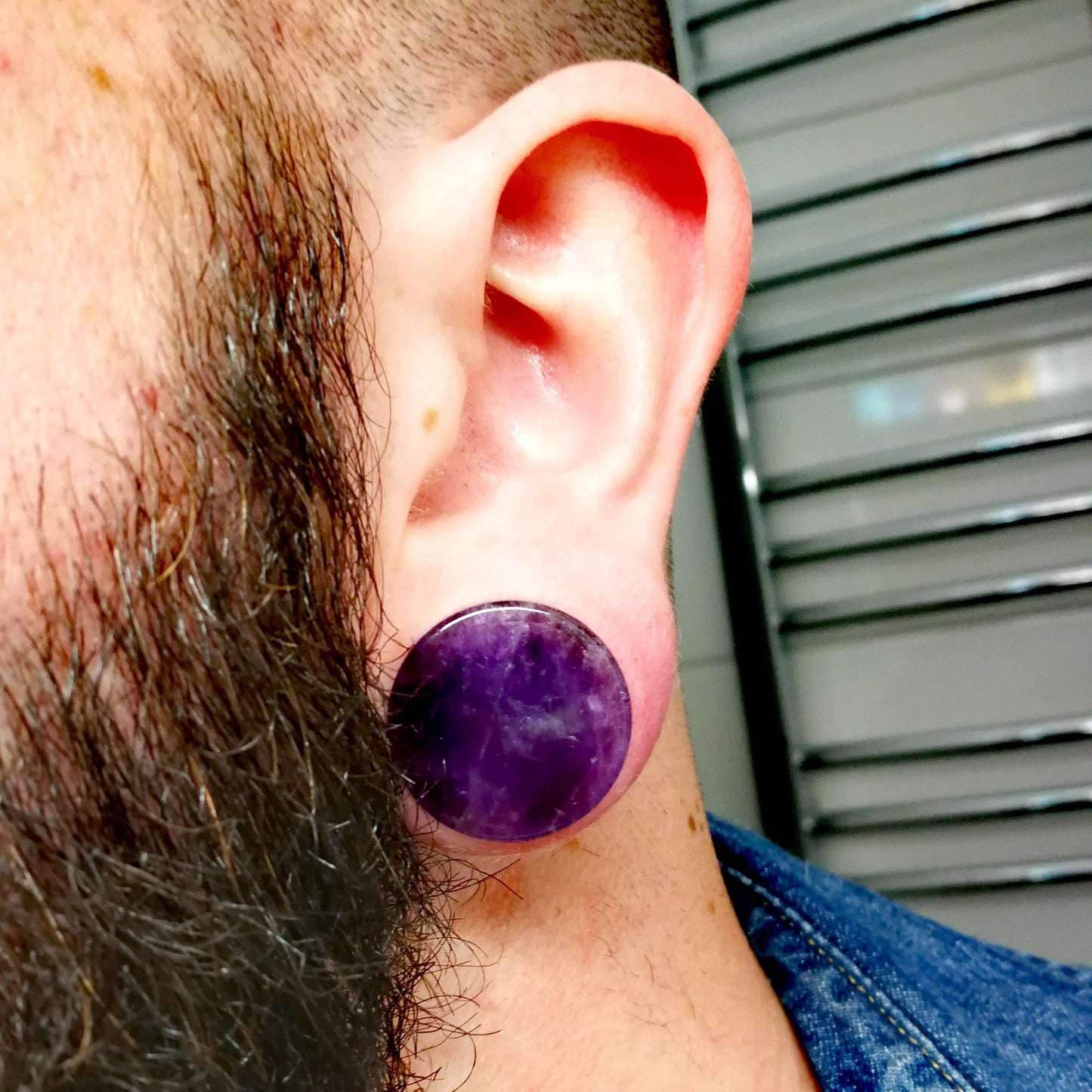 Single Flared Plug Ear Tunnel 6 to 5/8" Gauge & Amethyst Stone - Pair
