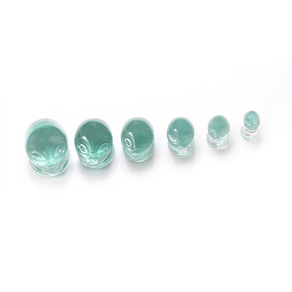 Double Flared Pyrex Glass Plug Ear 2 to 7/8 Gauge & Green Alien - Pair