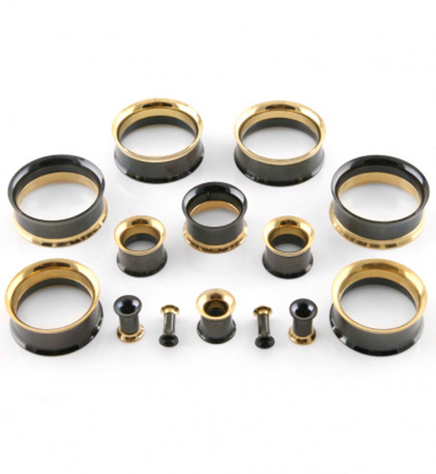 Double Flared Black Gold Screw Fit Plug Ear Tunnel 8 to 1" Gauge - Set