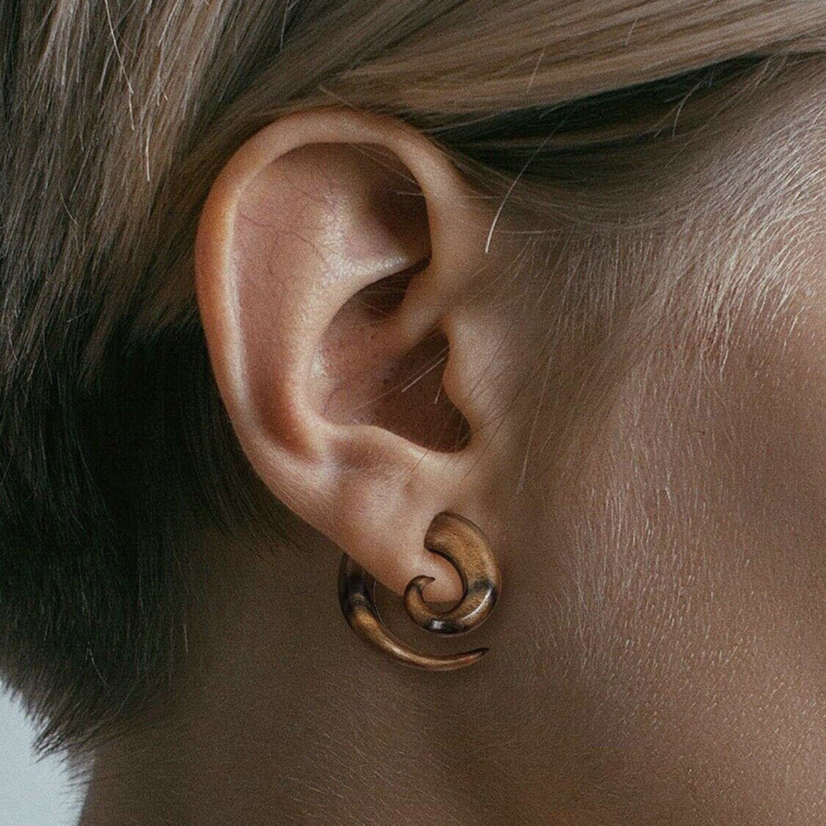 Striped Natural Ebony Wood Spiral Tapers Plug Ear 8 to 1/2 Gauge - Set