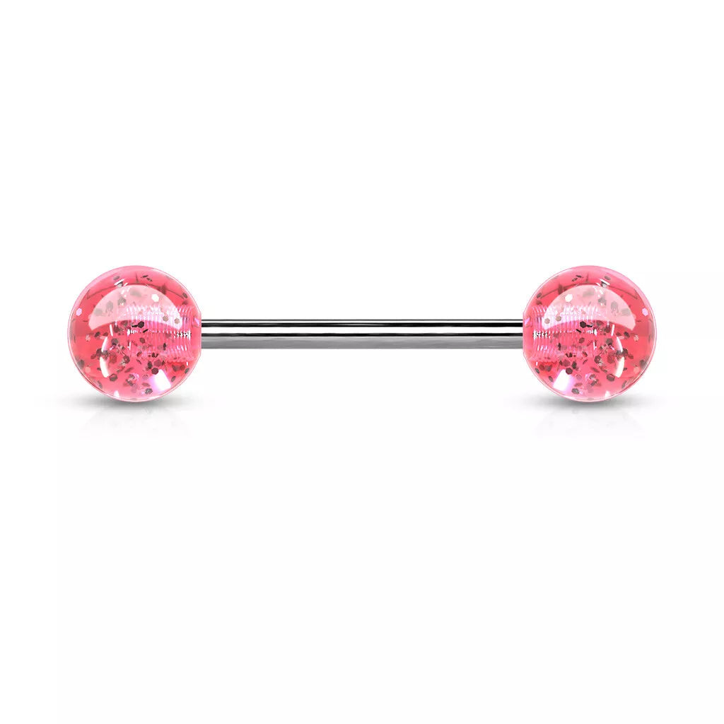 Surgical Steel Straight Barbell Tongue Ring 14 Gauge Glitter - 20 Pack