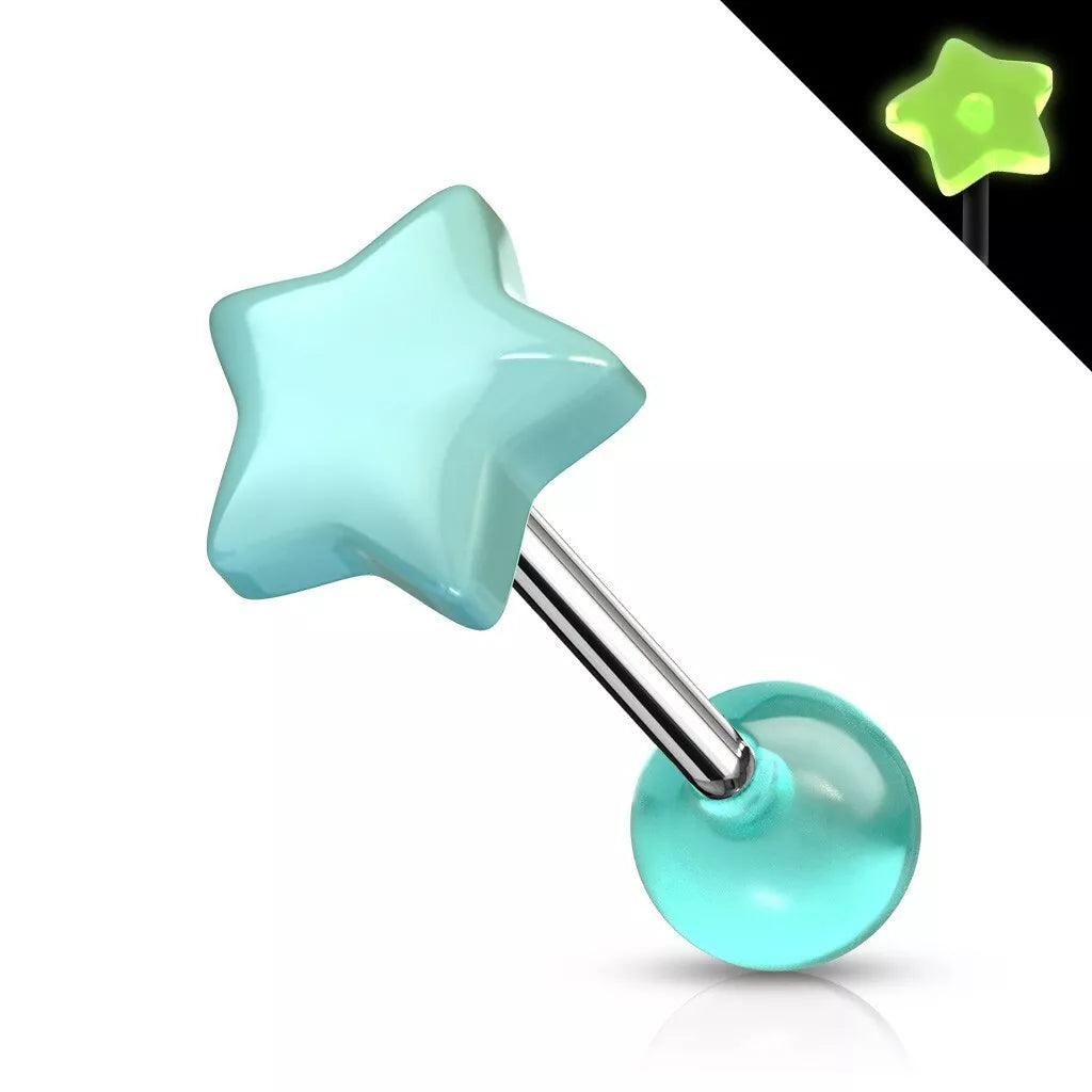 Surgical Steel Straight Barbell 14 Gauge 5/8" (16 MM) UV Acrylic Star