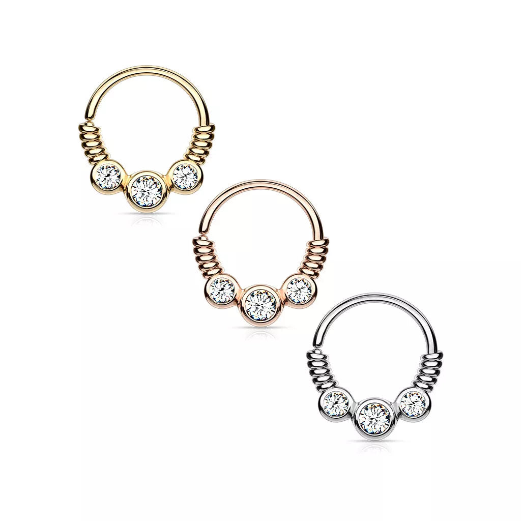 Surgical Steel Bendable Hoop Septum Ring 16 Gauge With Coil Wire Gems