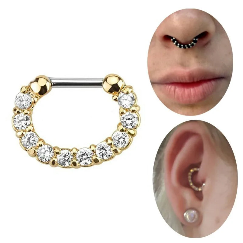 Surgical Steel Gold Hinged Segment Hoop Septum Ring 16 Gauge & Gems