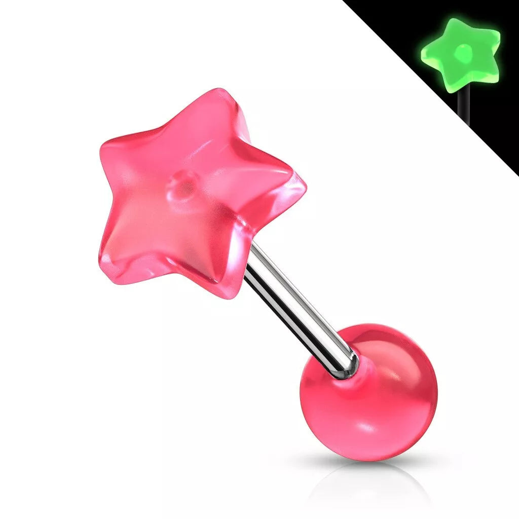 Surgical Steel Straight Barbell 14 Gauge 5/8" (16 MM) UV Acrylic Star