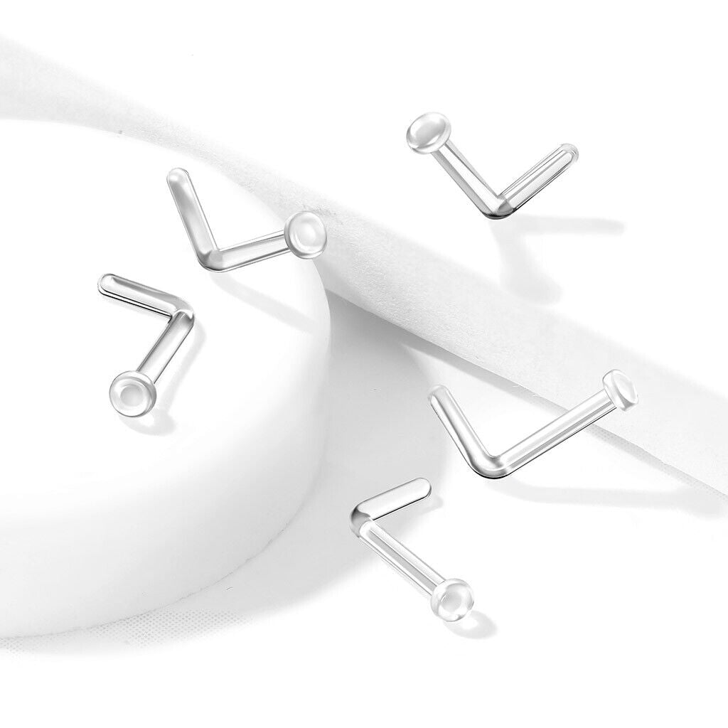 Bio-Flex Nose Ring Stud 20 & 18 Gauge 1/4" L Bend Clear Retainer Flat