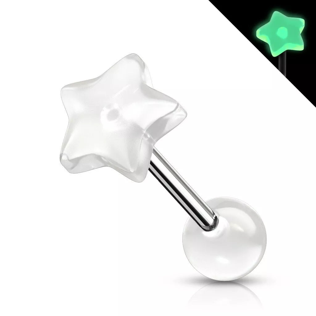 Surgical Steel Straight Barbell 14 Gauge 5/8" (16 MM) UV Acrylic Star