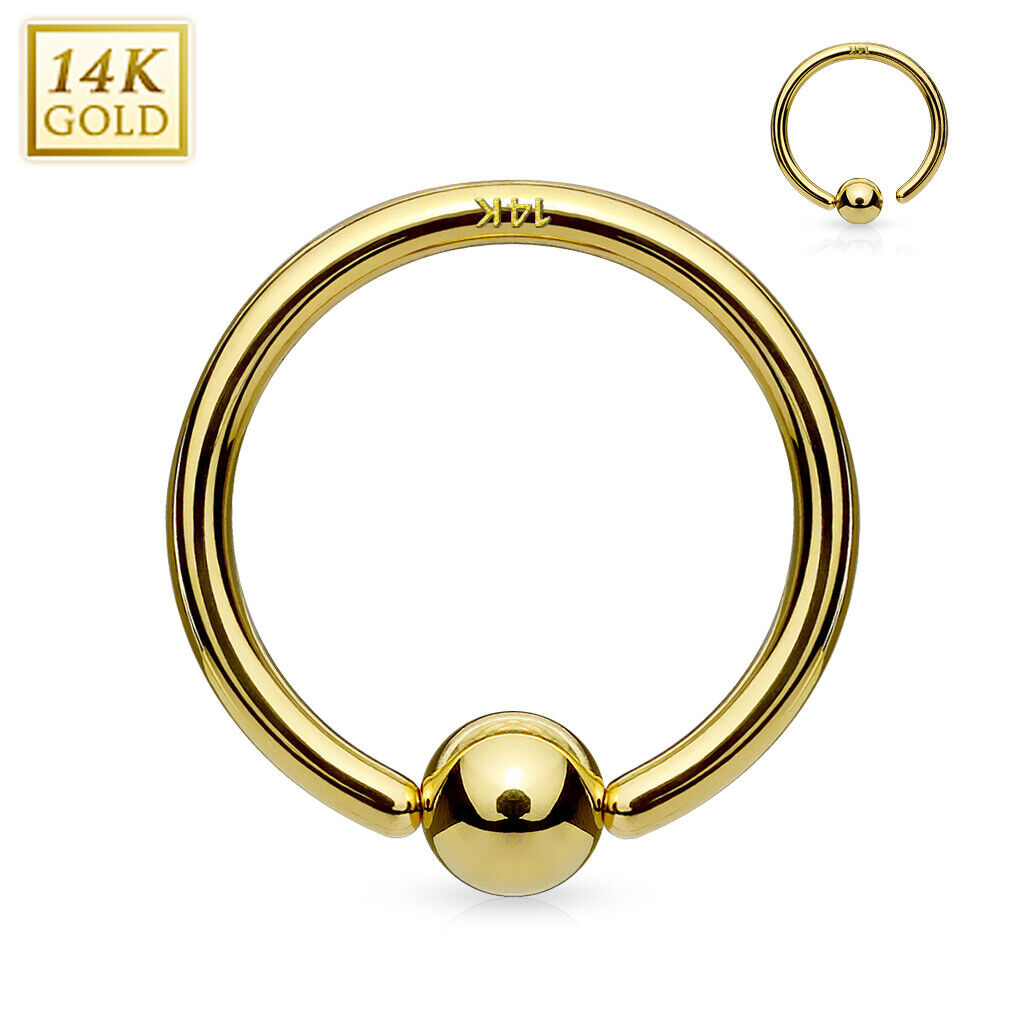 14 Karat Gold Bendable Hoop Ring 20 18 & 16 Gauge With Fixed Ball