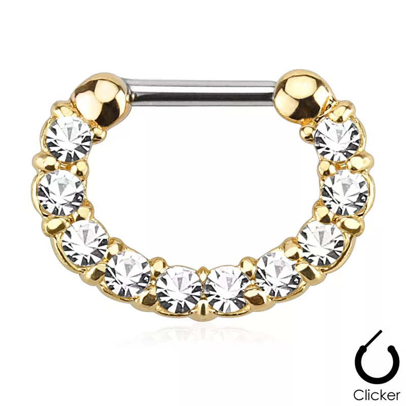 Surgical Steel Gold Hinged Segment Hoop Septum Ring 16 Gauge & Gems