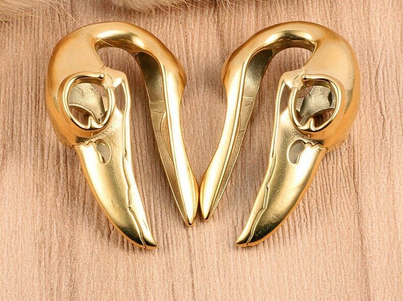 Surgical Steel Ear Weight Hanger Plug 1/2" Gauge & Raven Skulls - Pair