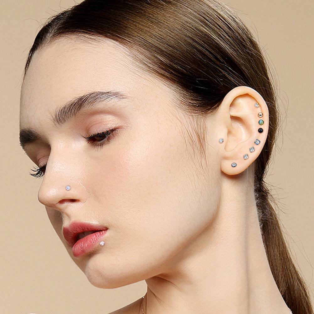 18 Karat Solid Gold Labret / Monroe Stud 16 Gauge with Threadless CZ