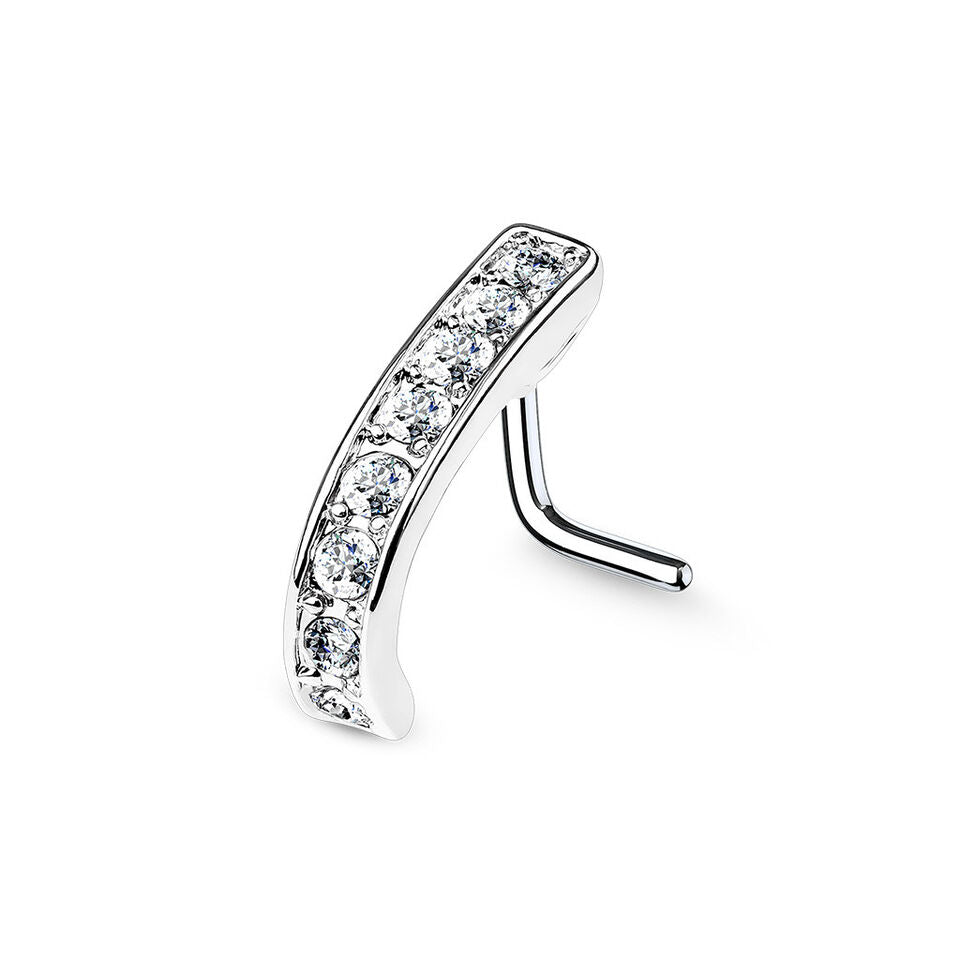 Surgical Steel Nose Crawler Ring Stud 20 Gauge 1/4" L Bend & Set Gems