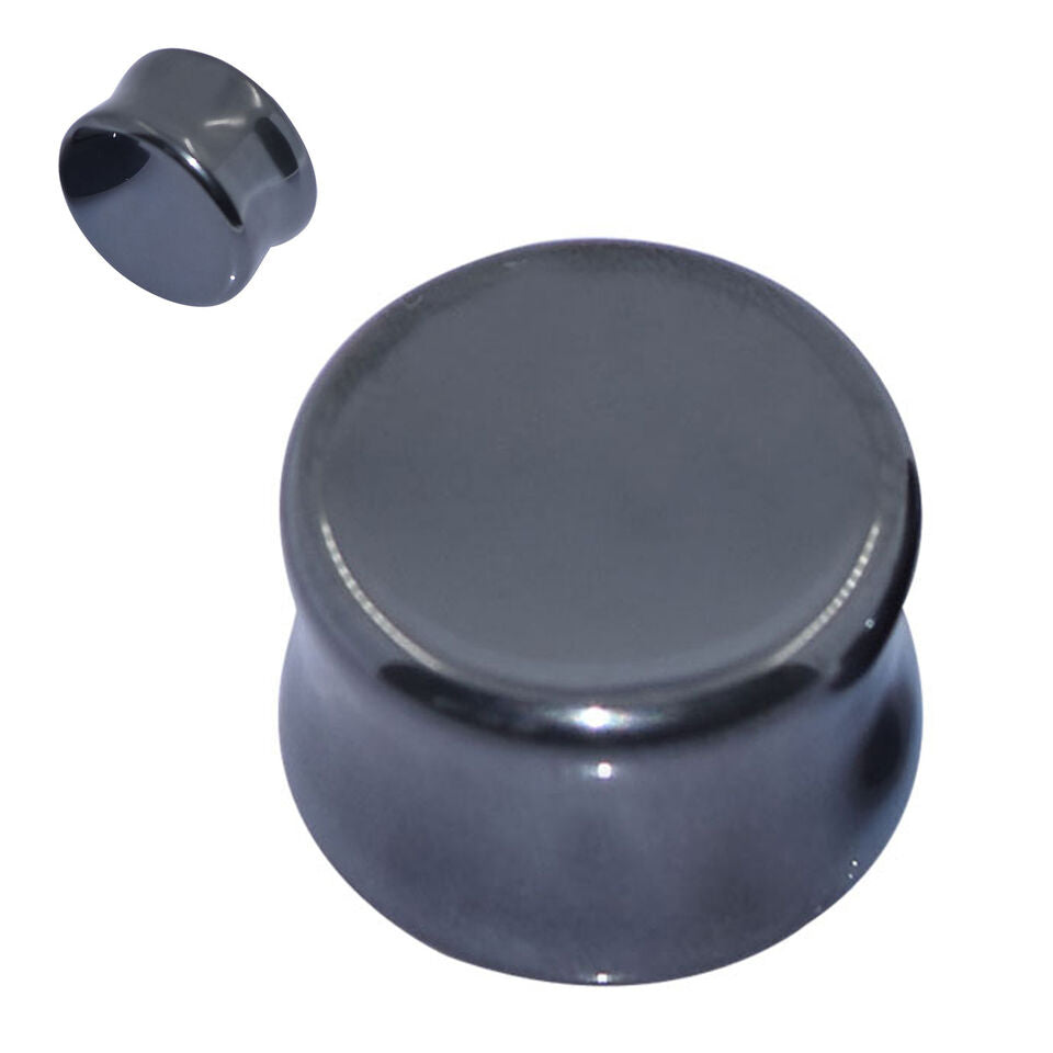Double Flare Plug Ear Tunnel 6 to 5/8" Gauge & Hematite Stone - Pair