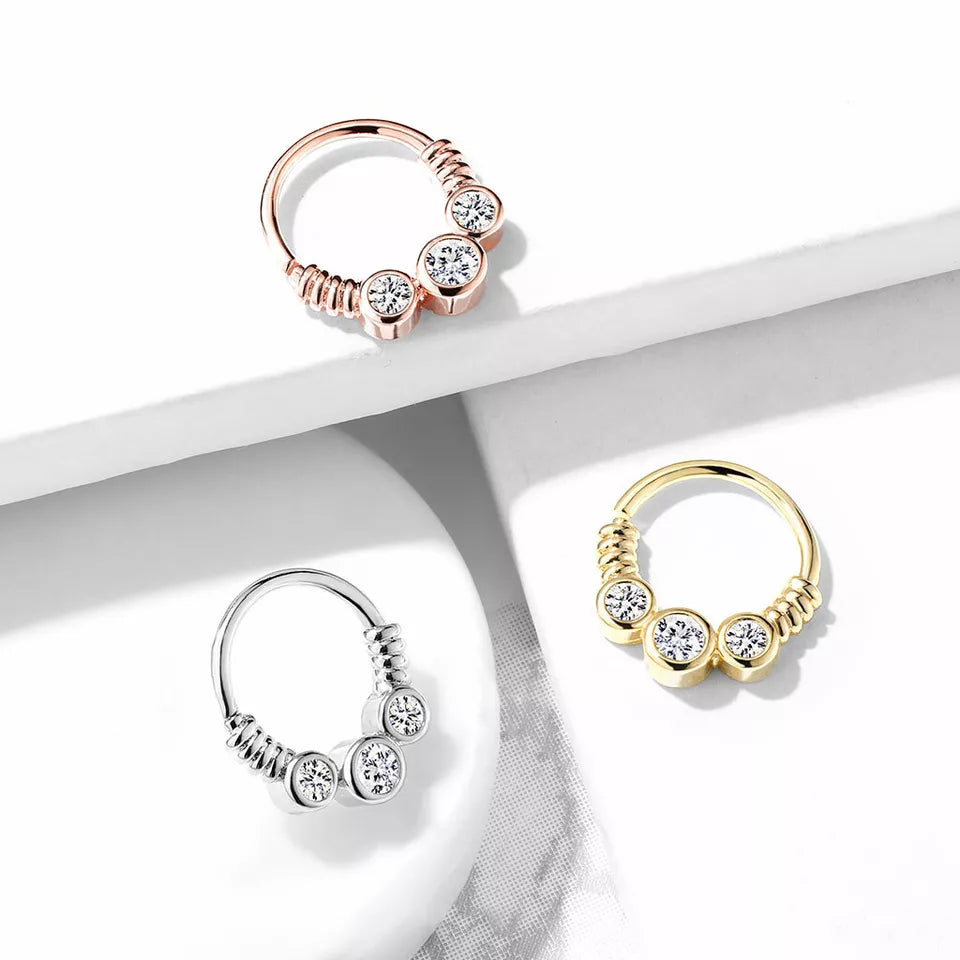Surgical Steel Bendable Hoop Septum Ring 16 Gauge With Coil Wire Gems