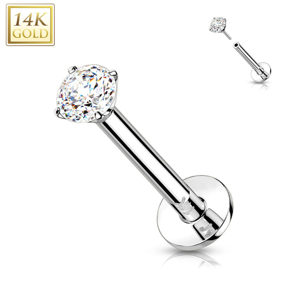 14 Karat Solid Gold Labret / Monroe Stud 18 & 16 Gauge - 2 MM CZ Gem