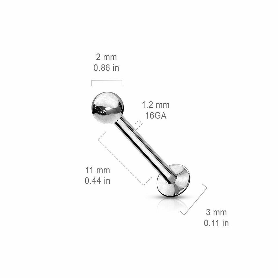 Surgical Steel Labret Stud 20 18 & 16 Gauge Threadless Flat Back Ring
