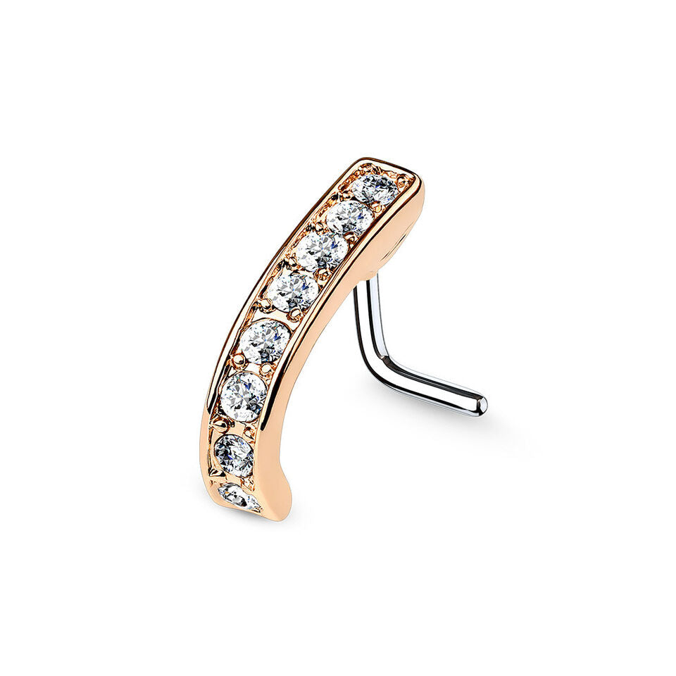 Surgical Steel Nose Crawler Ring Stud 20 Gauge 1/4" L Bend & Set Gems