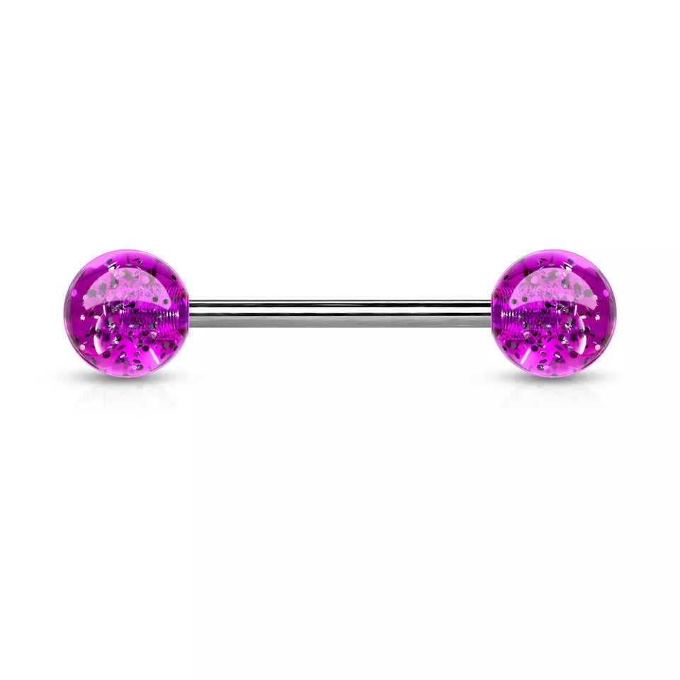Surgical Steel Straight Barbell Tongue Ring 14 Gauge Glitter - 20 Pack