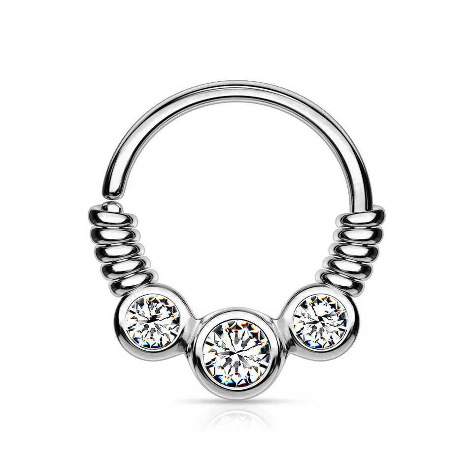 Surgical Steel Bendable Hoop Septum Ring 16 Gauge With Coil Wire Gems