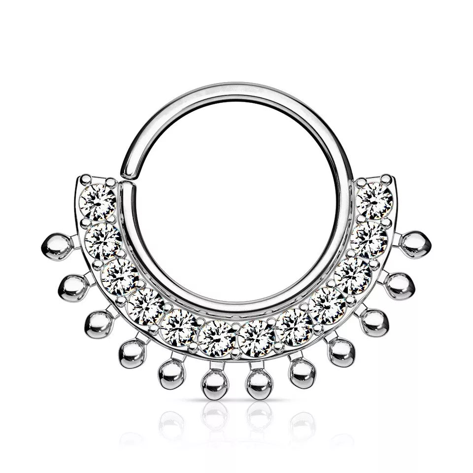 Surgical Steel Bendable Hoop Septum Ring 16 Gauge with Fan CZ Gems