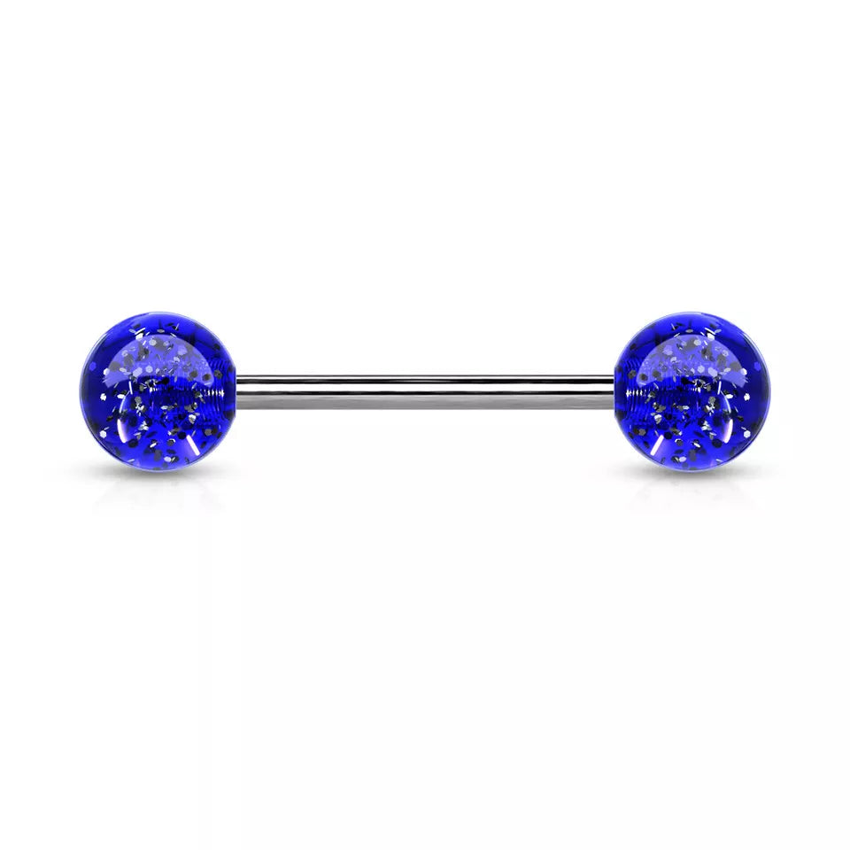 Surgical Steel Straight Barbell Tongue Ring 14 Gauge Glitter - 20 Pack